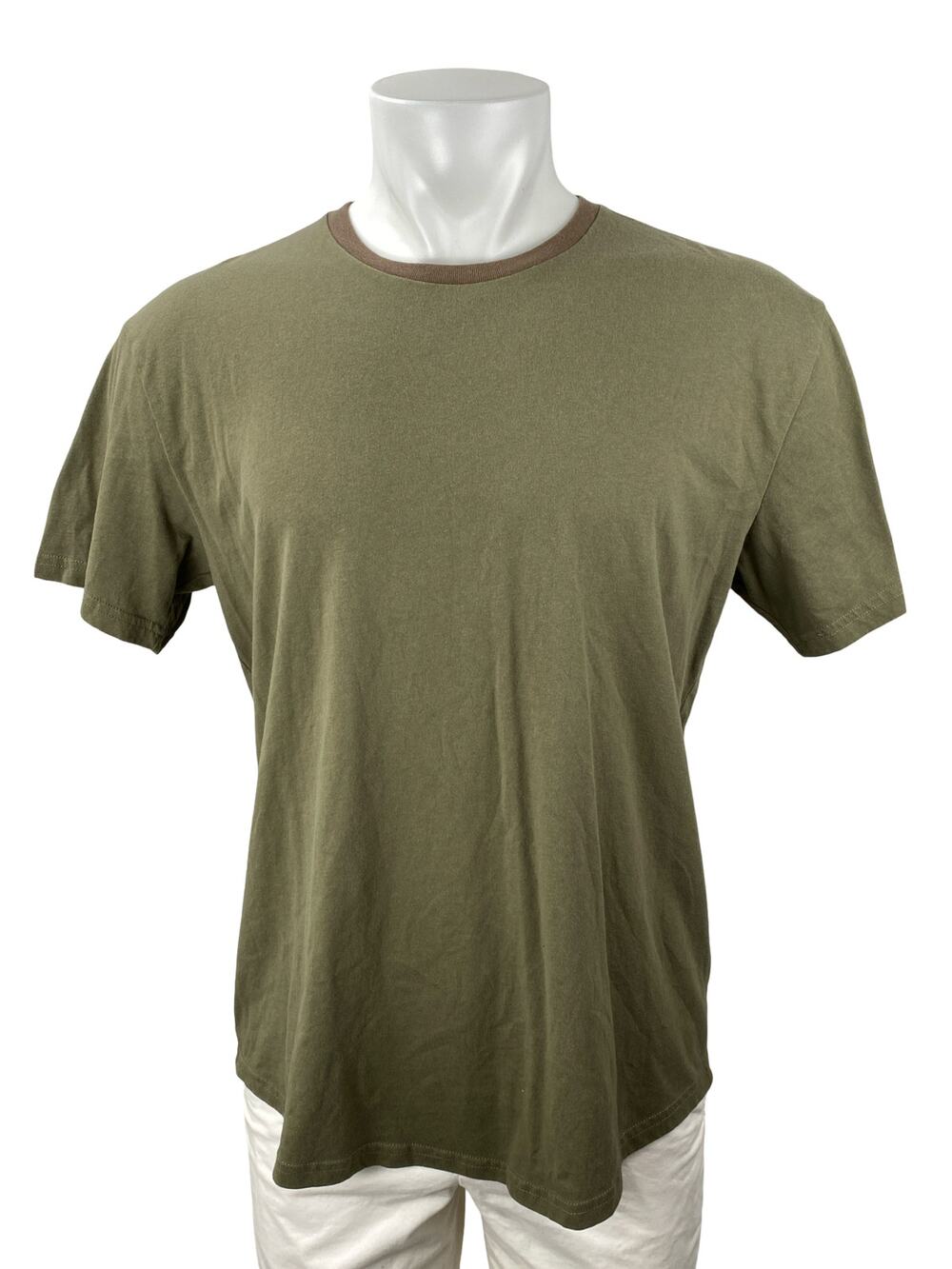 True Classic Mens Army Green Crew Neck Basic Short Sleeve T Shirt Tee Top Size L